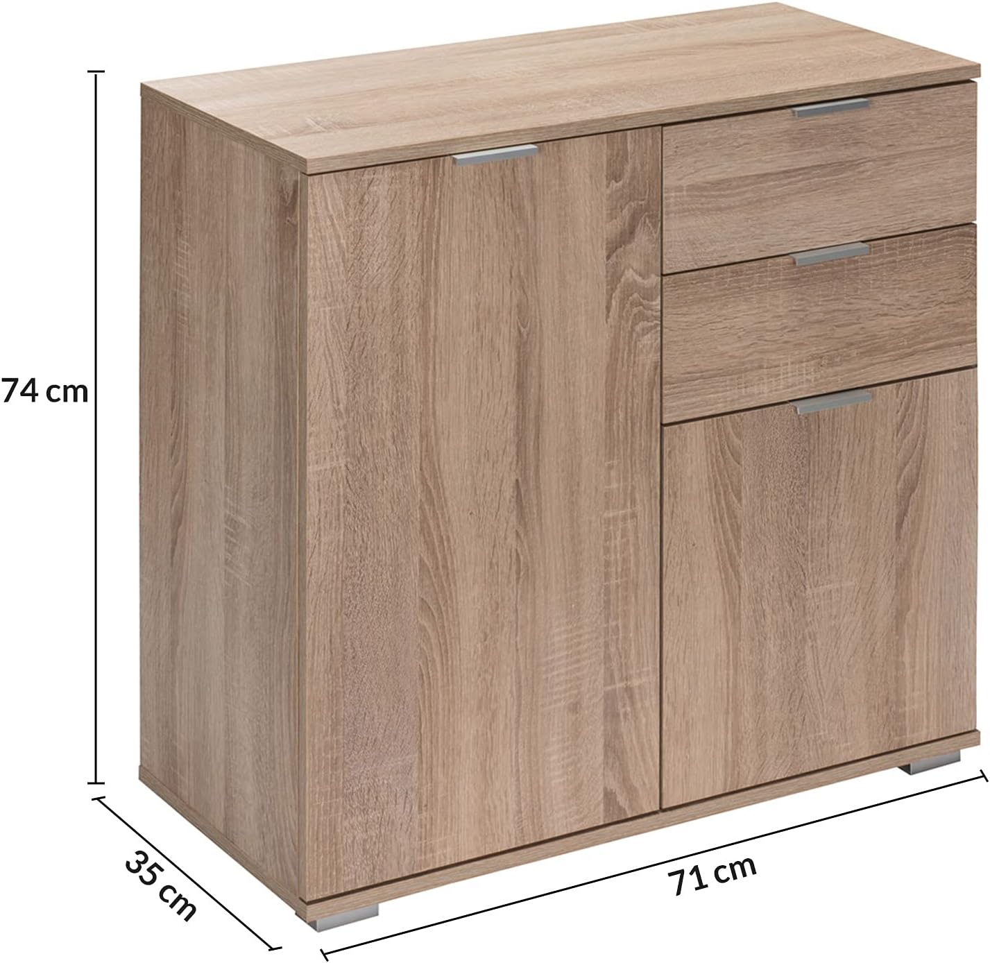 Casaria® Kommode mit 2 Türen 2 Schubladen 70x75x35cm Holz Modern spiegelbarer Aufbau Schlafzimmer Büro Flur Mehrzweckschrank Aktenschrank Schrank Eiche — Ansicht 3