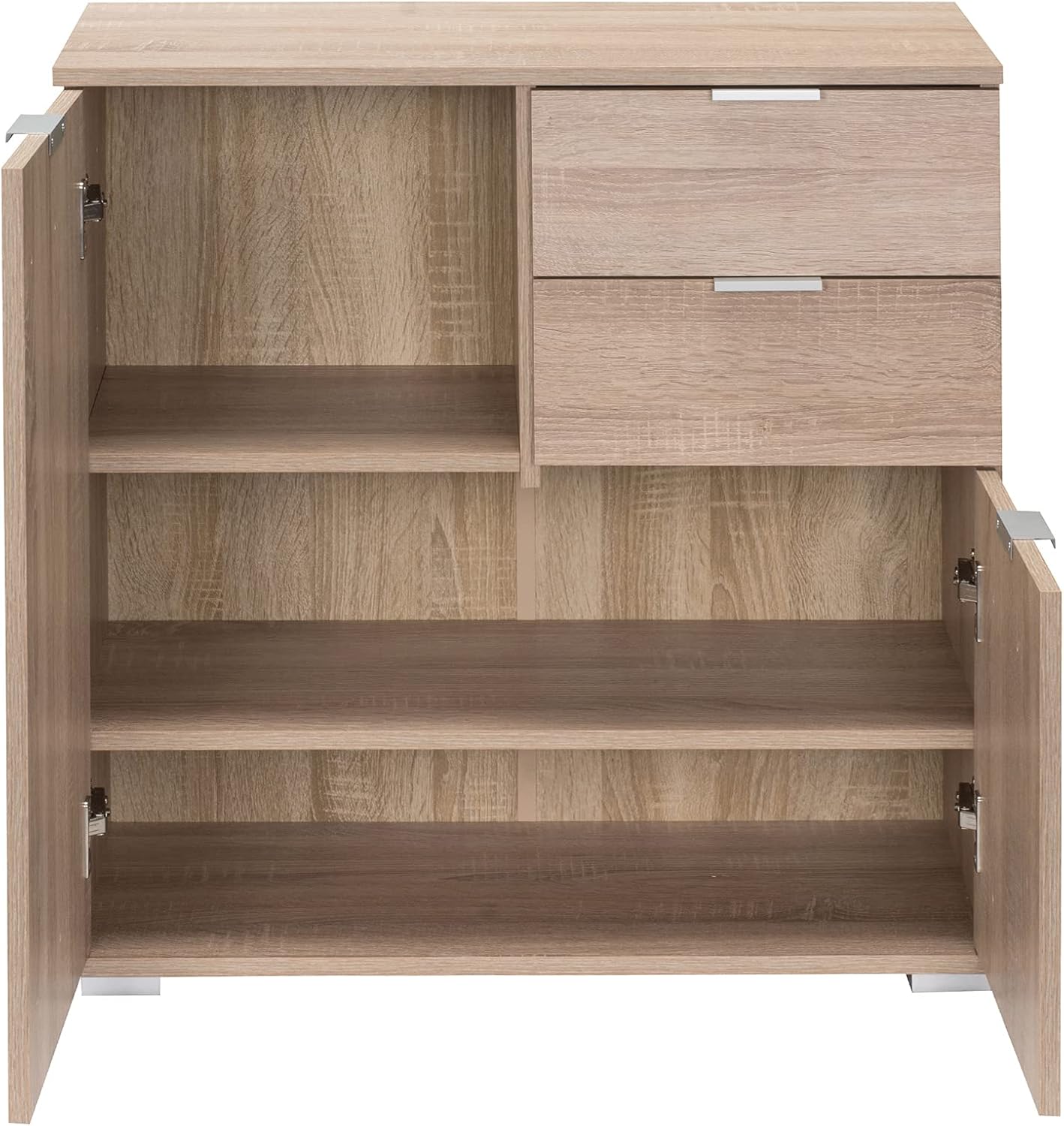 Casaria® Kommode mit 2 Türen 2 Schubladen 70x75x35cm Holz Modern spiegelbarer Aufbau Schlafzimmer Büro Flur Mehrzweckschrank Aktenschrank Schrank Eiche — Ansicht 4