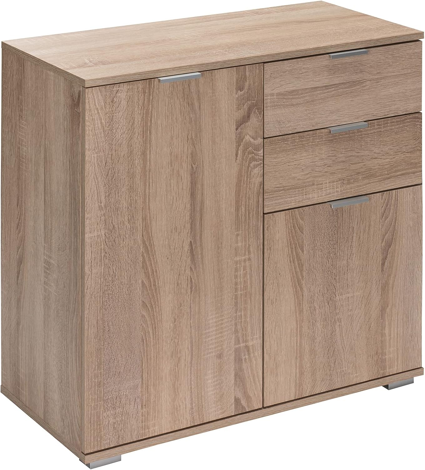 Casaria® Kommode mit 2 Türen 2 Schubladen 70x75x35cm Holz Modern spiegelbarer Aufbau Schlafzimmer Büro Flur Mehrzweckschrank Aktenschrank Schrank Eiche