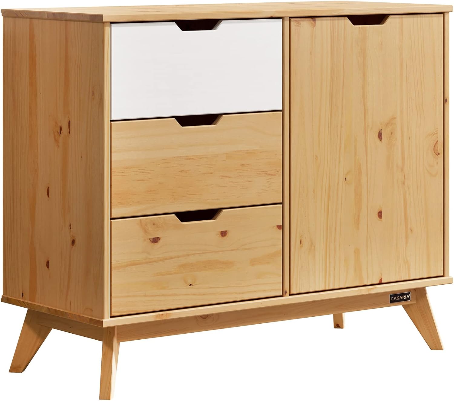 Casaria® Kommode mit 3 Schubladen Tür 96x40x79cm FSC®- Zertifiziert Kiefer Massiv Natur Holz Wohnzimmer Esszimmer Diele Möbel Sideboard Anrichte Schrank