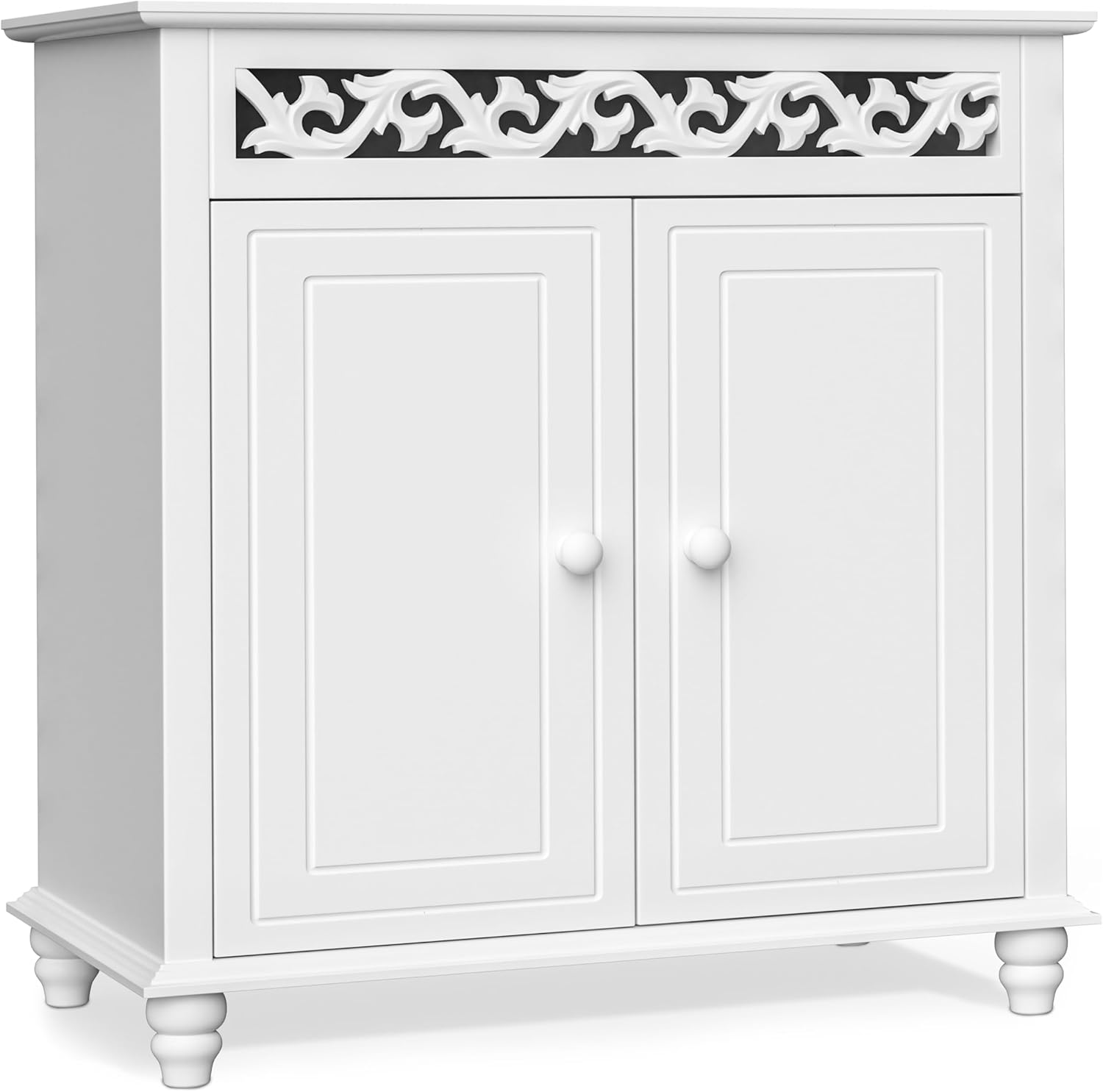 Casaria® Kommode Weiß Wohnzimmer Flur Holz Sideboard 2 Türen Landhaus Stil Schlafzimmer Kommodenschrank herausnehmbarer Boden Schmal 76x65x35cm Klein