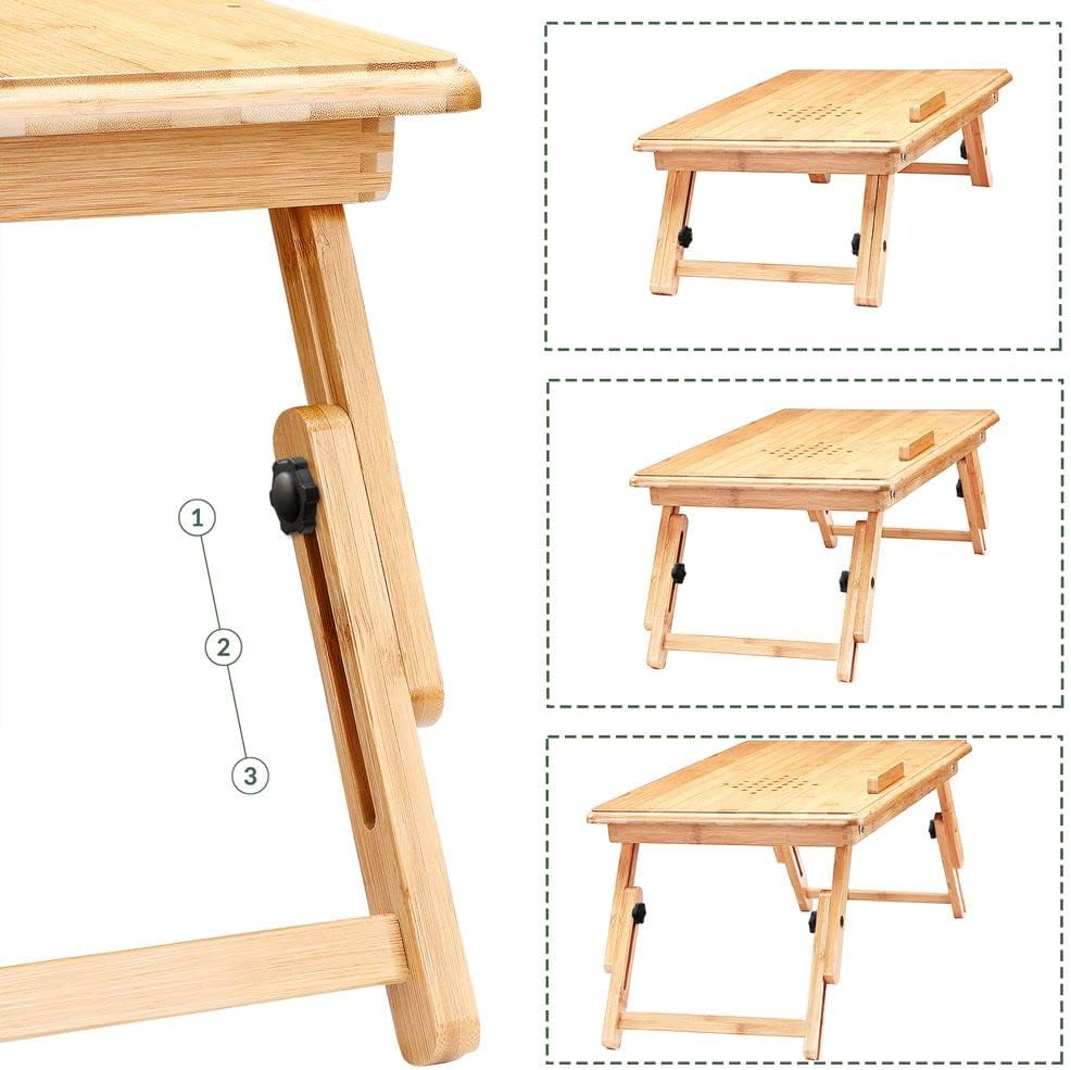CASARIA® Laptoptisch Höhenverstellbar Holz 2er Set 5-Fach Neigbar inkl. Schublade Lüftungslöcher Bambus Laptop Notebook Ständer Bett Couch Sofa Tisch — Ansicht 3