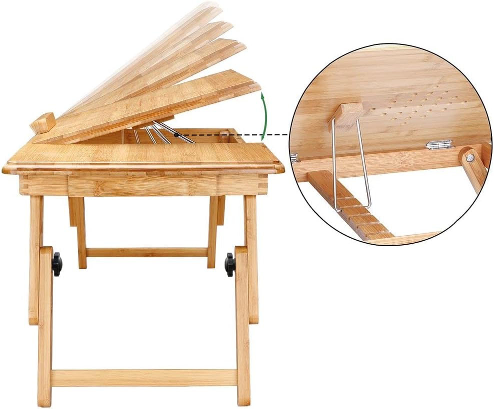 CASARIA® Laptoptisch Höhenverstellbar Holz 2er Set 5-Fach Neigbar inkl. Schublade Lüftungslöcher Bambus Laptop Notebook Ständer Bett Couch Sofa Tisch — Ansicht 4