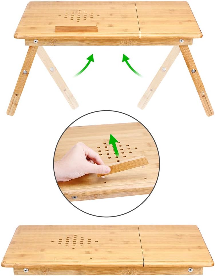 CASARIA® Laptoptisch Höhenverstellbar Holz 2er Set 5-Fach Neigbar inkl. Schublade Lüftungslöcher Bambus Laptop Notebook Ständer Bett Couch Sofa Tisch — Ansicht 6