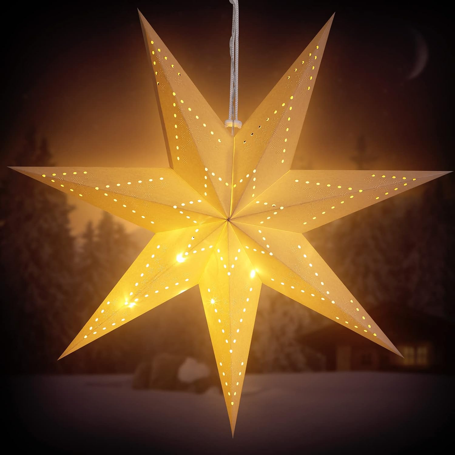 CASARIA® LED Weihnachtsstern Beleuchtet 60 cm Batterie Fenster Innen Weihnachtsdeko Weihnachten Fensterdeko Leuchtstern Dekostern Papierstern Weiß — Ansicht 6