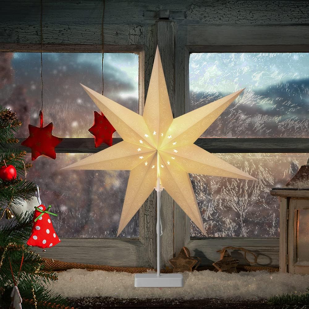 Casaria® LED Weihnachtsstern mit Ständer Beleuchtet 60 cm Batterie Fenster Weihnachtsdeko Weihnachten Fensterdeko Leuchtstern Dekostern Papierstern — Ansicht 2