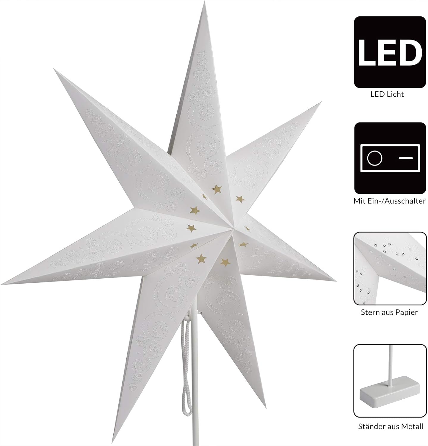 Casaria® LED Weihnachtsstern mit Ständer Beleuchtet 60 cm Batterie Fenster Weihnachtsdeko Weihnachten Fensterdeko Leuchtstern Dekostern Papierstern — Ansicht 3