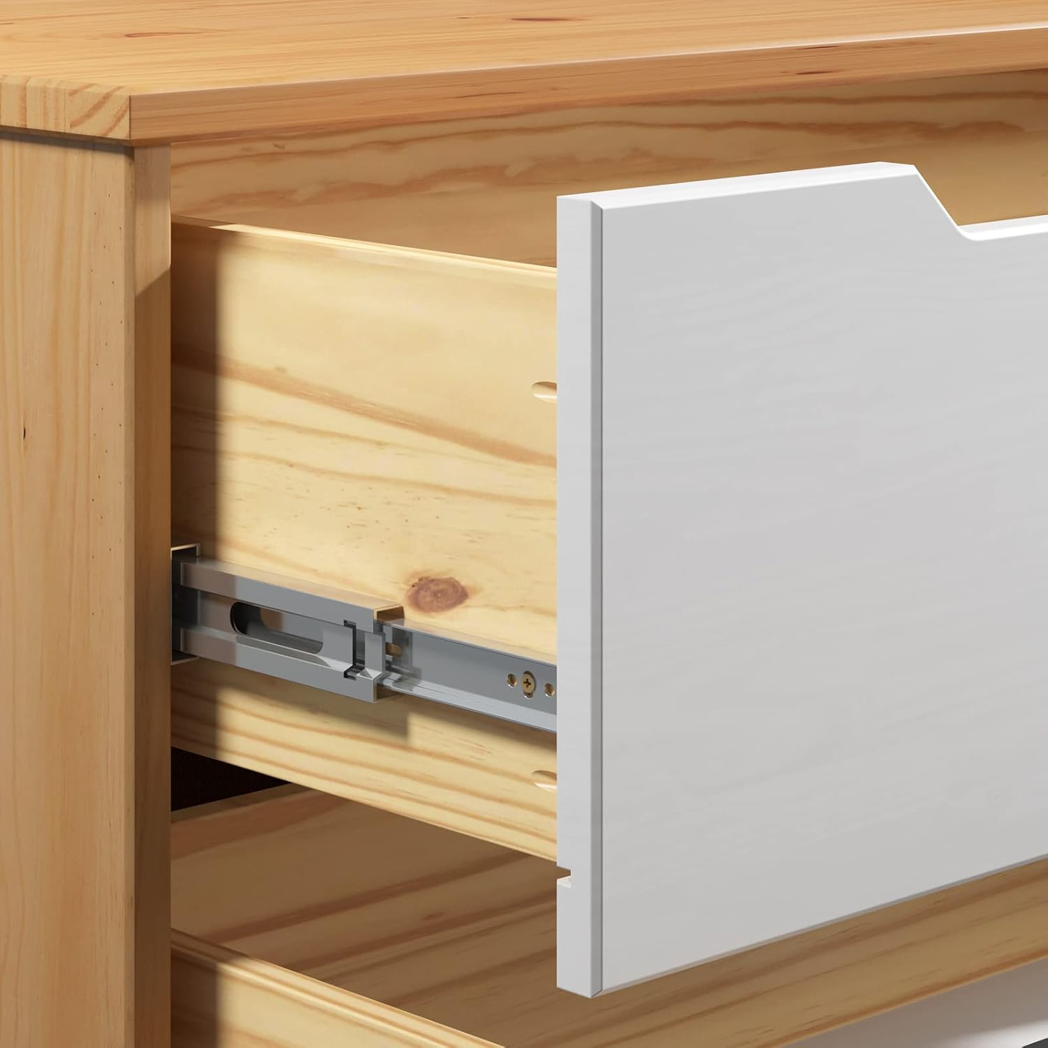 Casaria® Lowboard 140x42x40cm FSC®- Zertifiziert 4 Schubladen 2 Fächer Kiefer Massiv Natur Holz Wohnzimmer Flur TV Schrank Board Fernsehtisch Möbel Weiß — Ansicht 5
