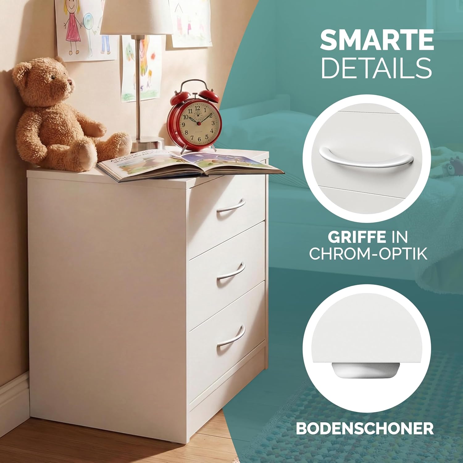 Casaria® Nachttisch 2er Set 54x39x28cm LED Holz 3 Schubladen Boxspringbett Schlafzimmer Wohnzimmer Beistelltisch Nachtschrank Nachtkästchen Tisch Weiß — Ansicht 6