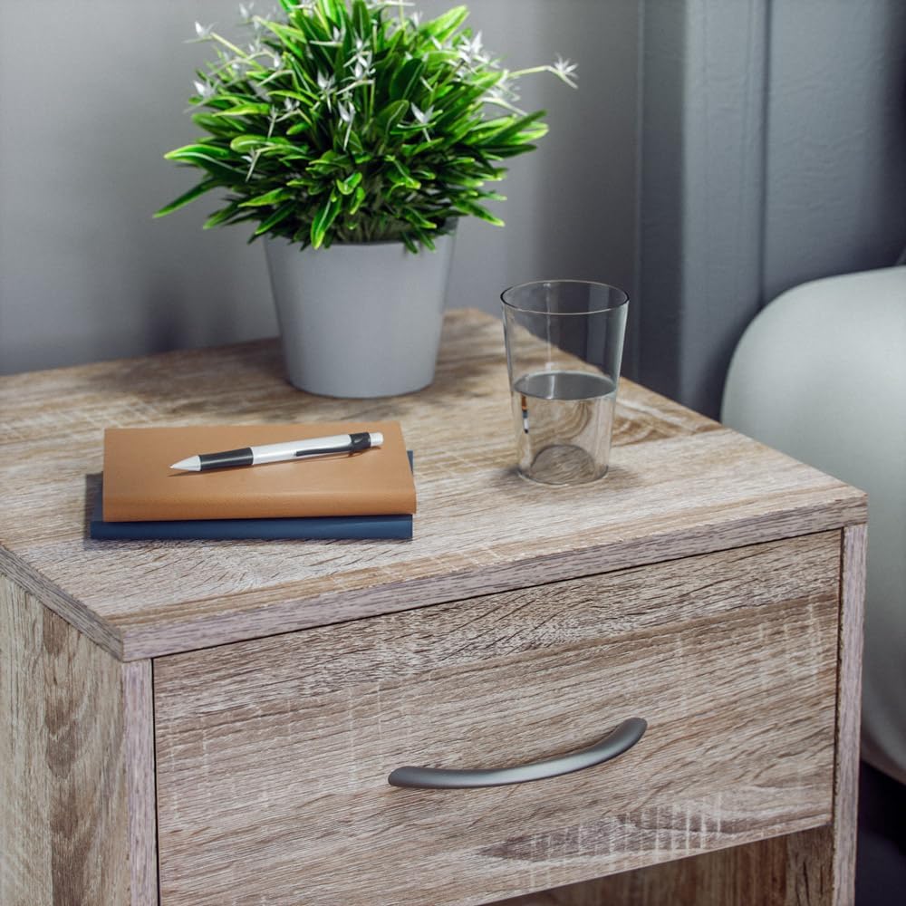 Casaria® Nachttisch 2er Set mit Schublade & Ablagefach Holz Eiche 41x39x28 cm, Nachtschrank Schlafzimmer Bett Nachtkästchen, Moderne Kommode, einfache Montage — Ansicht 4
