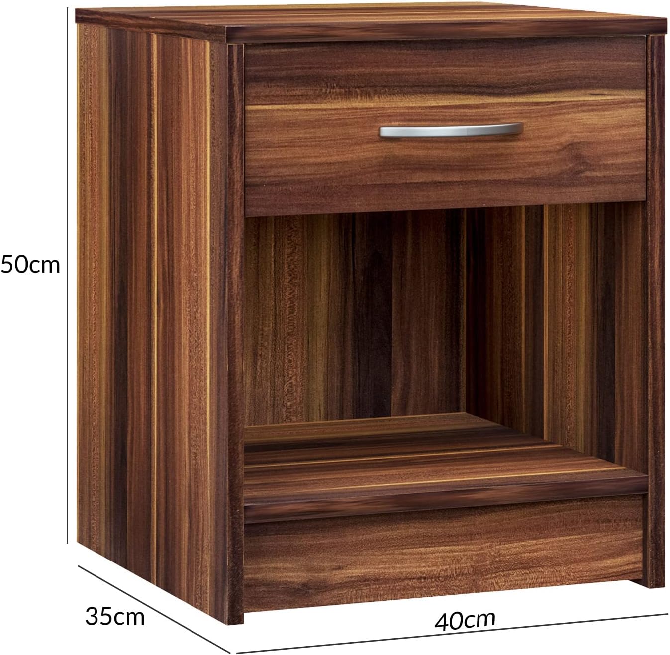 Casaria® Nachttisch Walnuss 2er Set Schublade 50cm Boxspringbett Komforthöhe Ablage Schlafzimmer Nachtschrank Nachtkästchen Kommode 50x40x35cm — Ansicht 3