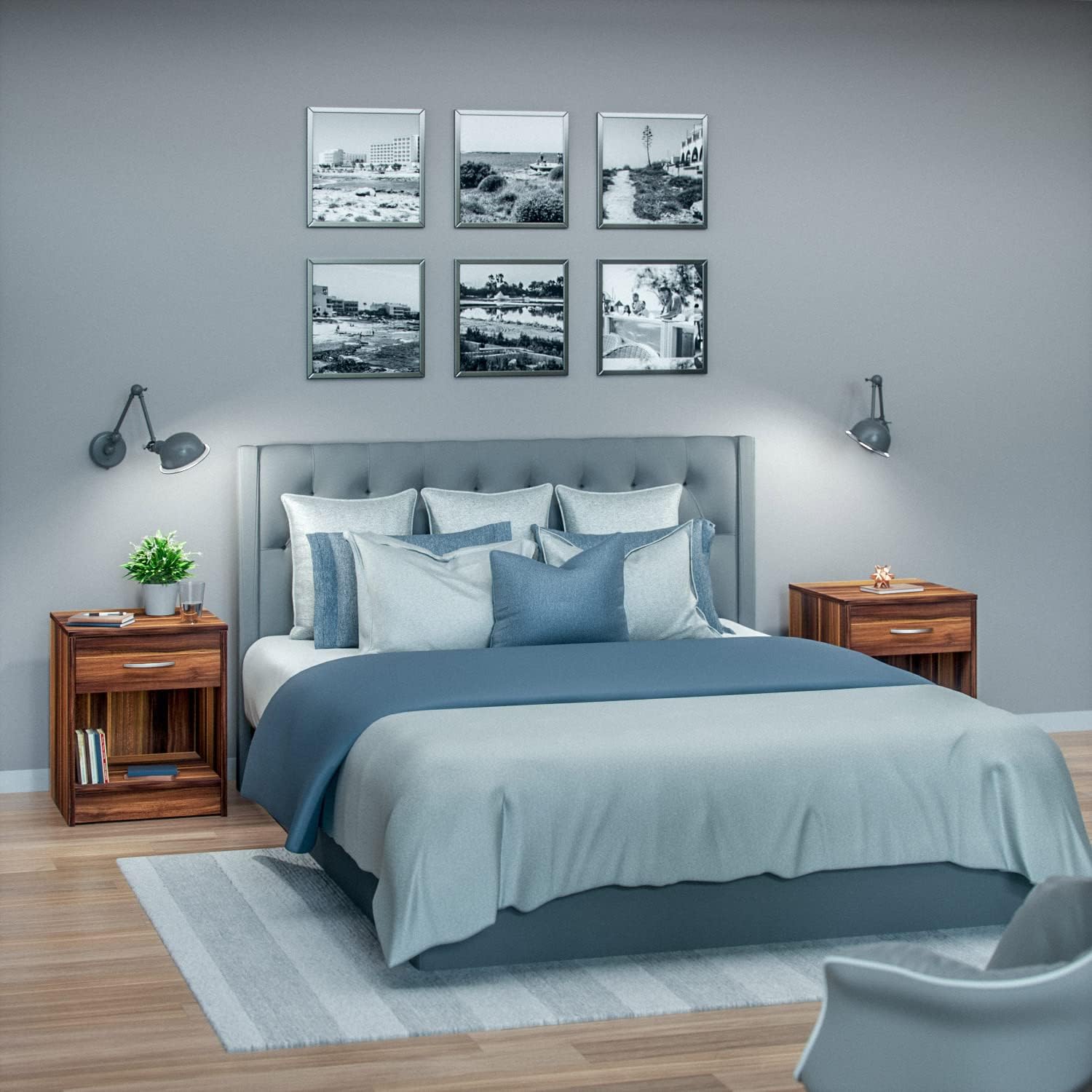 Casaria® Nachttisch Walnuss 2er Set Schublade 50cm Boxspringbett Komforthöhe Ablage Schlafzimmer Nachtschrank Nachtkästchen Kommode 50x40x35cm — Ansicht 6
