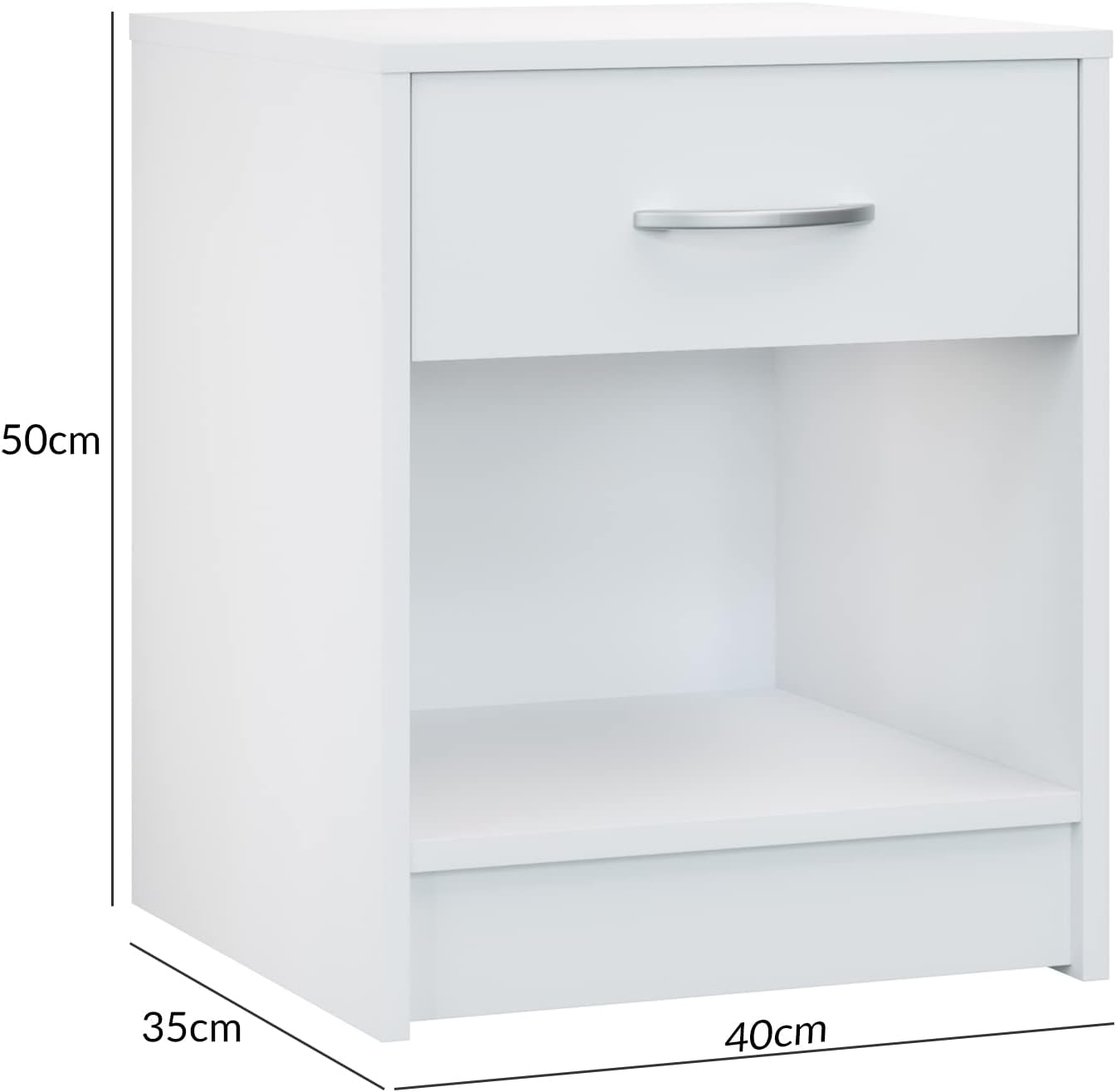 Casaria® Nachttisch Weiß 2er Set mit Schublade 50 cm Komforthöhe Boxspringbett Ablage Schlafzimmer Schrank Nachtkästchen Nachtkommode Holz 50x40x35 cm — Ansicht 3