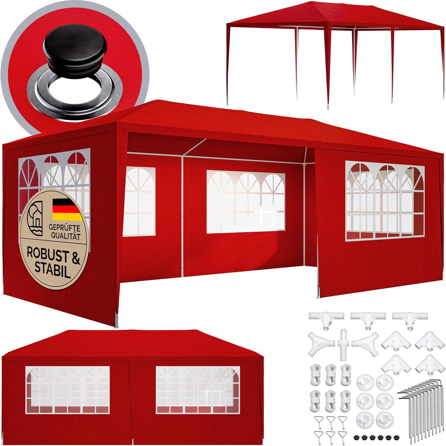 CASARIA® Pavillon 3x6m UV-Schutz 18m2 Dachösen Wasserabweisend 6 Seitenteile Stabil Festival Festzelt Partyzelt Fenster Gartenzelt Fest Rot