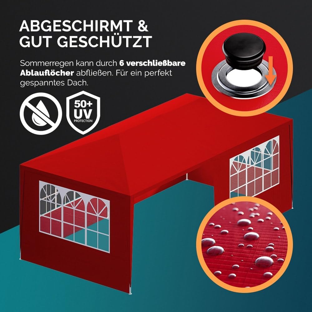 CASARIA® Pavillon 3x6m UV-Schutz 18m2 Dachösen Wasserabweisend 6 Seitenteile Stabil Festival Festzelt Partyzelt Fenster Gartenzelt Fest Rot — Ansicht 5