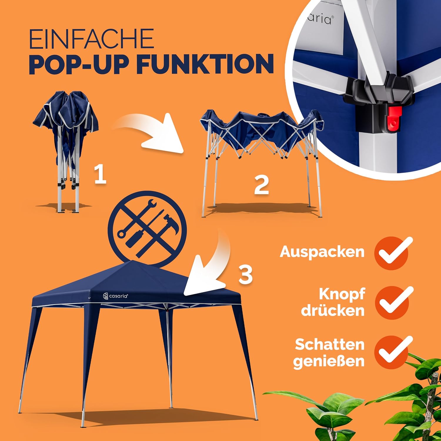CASARIA® Pavillon Capri 3x3m Pop-Up UV-Schutz 50+ Wasserdicht Winterfest mit Tasche Faltbar Stabil Camping Garten Faltpavillon Partyzelt Blau — Ansicht 2