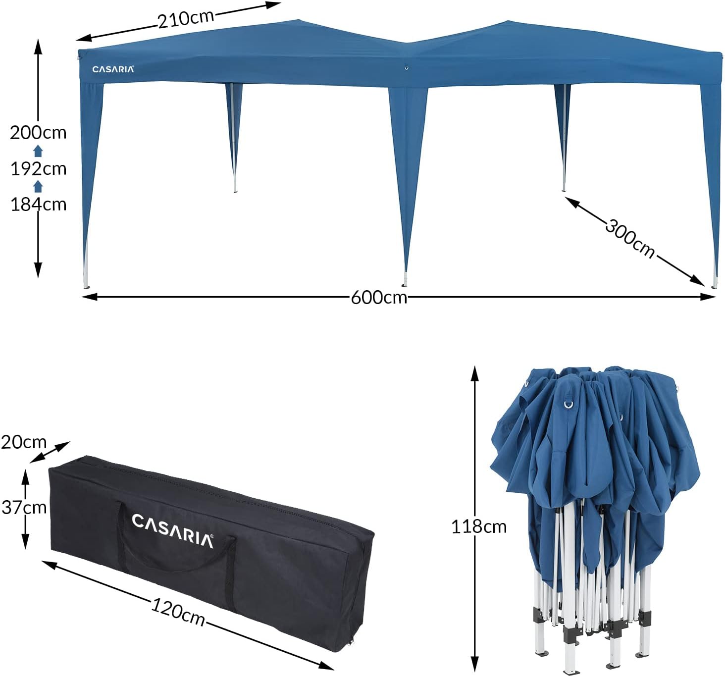 CASARIA® Pavillon Capri 3x6m Pop-Up Blau Wasserabweisend Inkl. Tasche UV-Schutz Faltpavillon Gartenzelt Partyzelt Zelt — Ansicht 6
