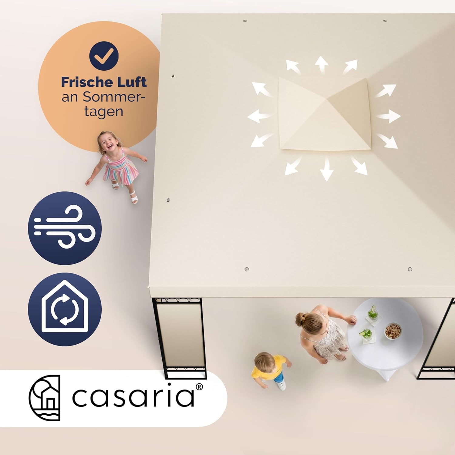 CASARIA® Pavillon Lorca 3x3m Metall Wasserabweisend UV-Schutz 50+ mit Seitenteile Stabil Gartenpavillon Luxus Modern Creme — Ansicht 4