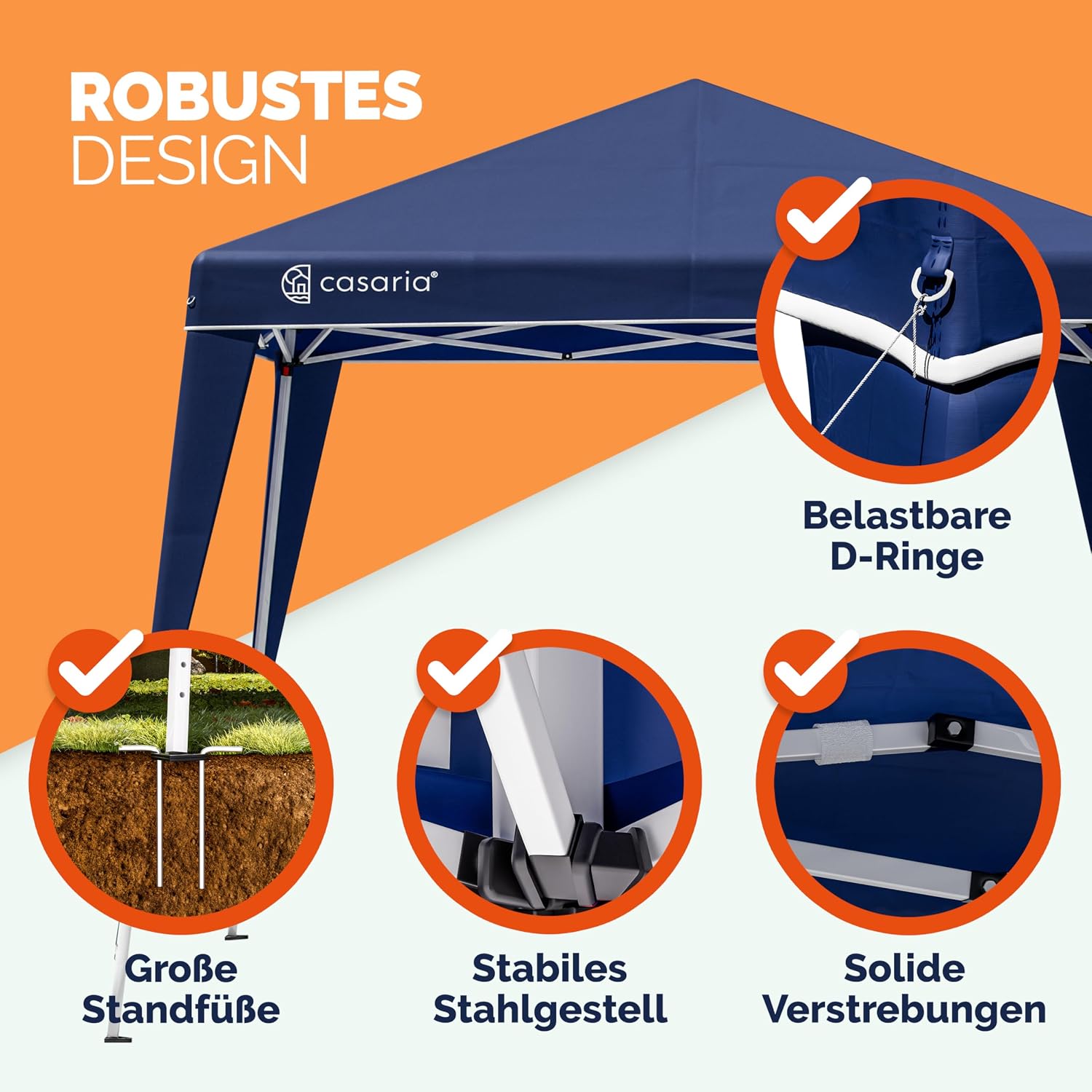CASARIA® Pavillon Pop-Up 3x3m inkl. 4X Seitenteile Farbauswahl UV-Schutz 50+ inkl. Tasche wasserdicht faltbar Faltpavillon Zelt Festival Capri Blau — Ansicht 3