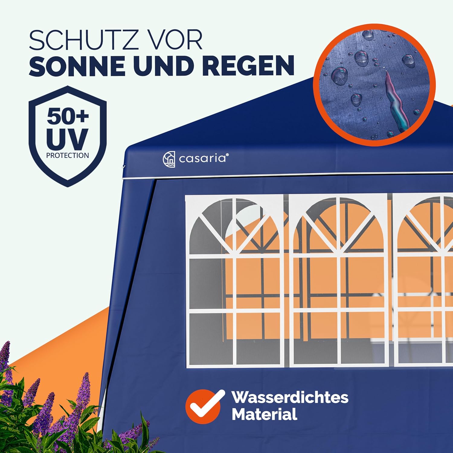 CASARIA® Pavillon Pop-Up 3x3m inkl. 4X Seitenteile Farbauswahl UV-Schutz 50+ inkl. Tasche wasserdicht faltbar Faltpavillon Zelt Festival Capri Blau — Ansicht 5