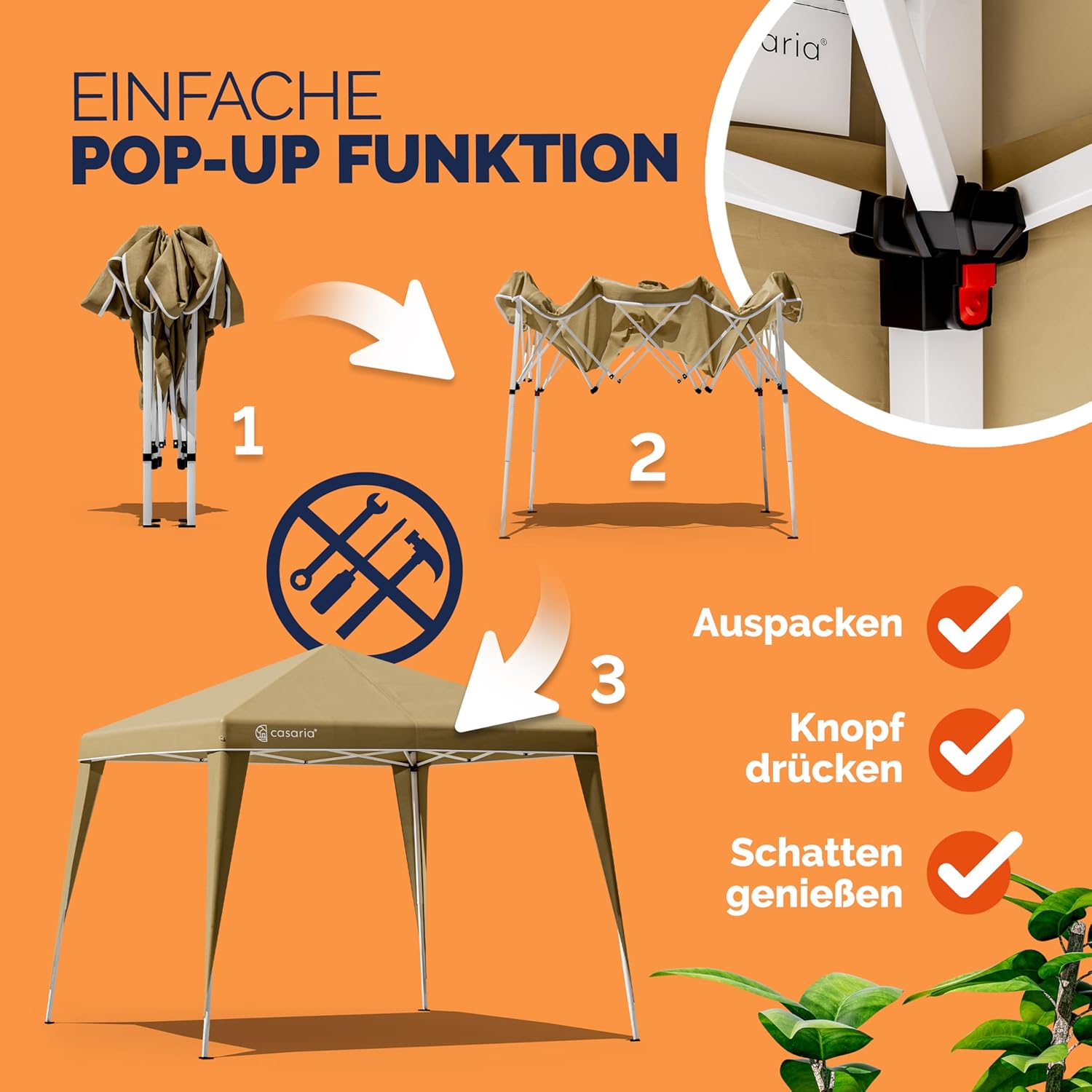 CASARIA® Pavillon Pop-Up 3x3m UV-Schutz 50+ Wasserdicht Winterfest mit Tasche Faltbar Stabil Camping Garten Faltpavillon Partyzelt Creme — Ansicht 2