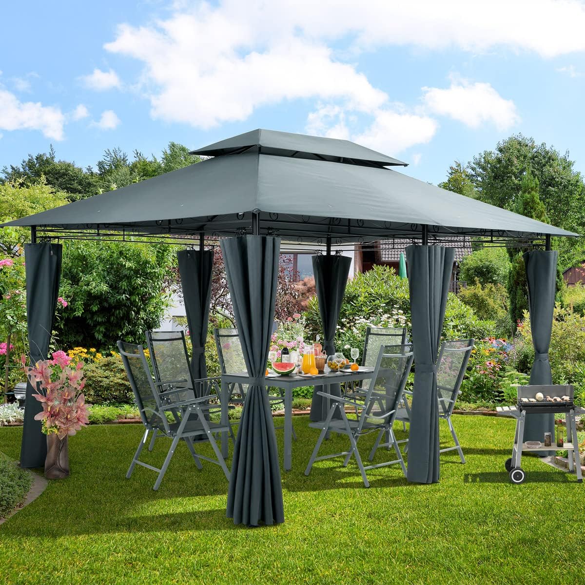 CASARIA® Pavillon Topas 3x4m Metall Wasserabweisend UV-Schutz 50+ mit Seitenteile Stabil Gartenpavillon Modern Anthrazit — Ansicht 2