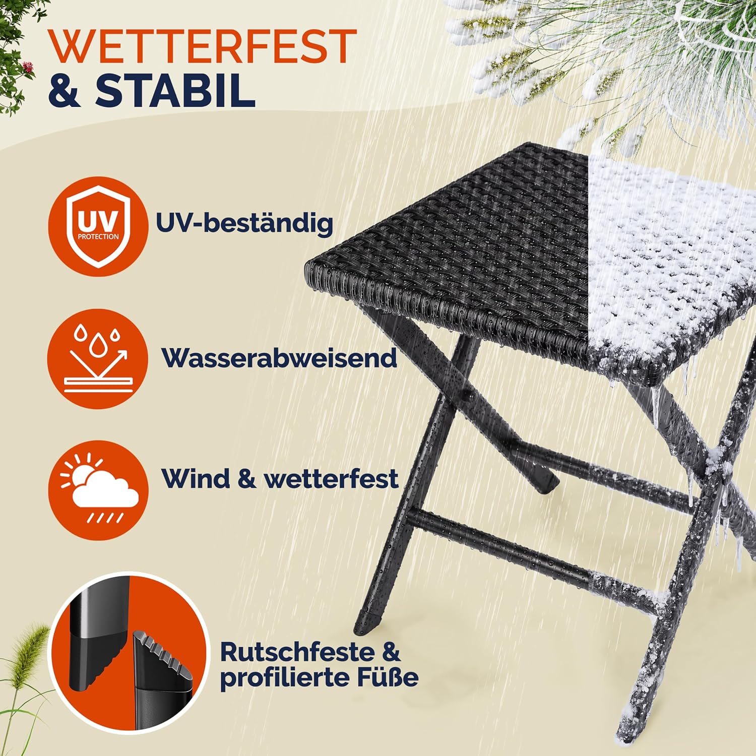 Casaria® Polyrattan 2er Set Klapphocker 75kg Belastbarkeit 44x40x44cm Klappbar Leicht Tragbar Wetterfest Garten Terrasse Balkon Camping Hocker Schwarz — Ansicht 6