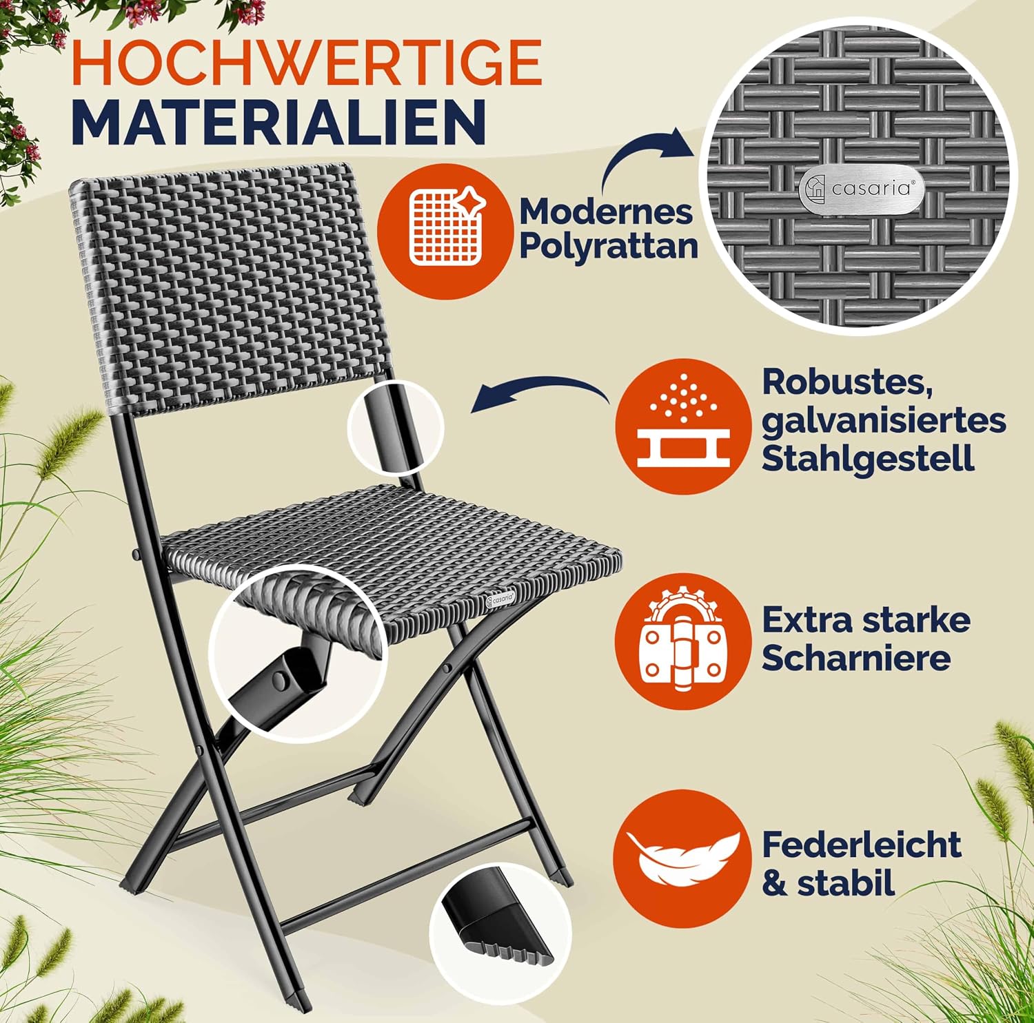 Casaria® Polyrattan Balkonmöbel 3 TLG. Klappbar Platzsparend 2 Personen Wetterfest Balkon Terrasse Bistro Garten Möbel Sitzgruppe Set Anthrazit — Ansicht 4