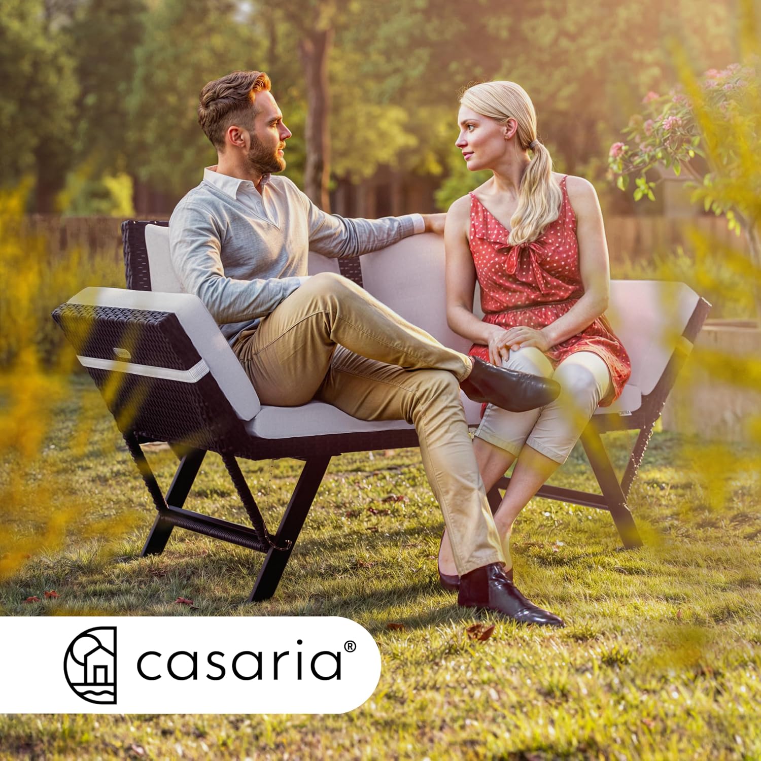 Casaria® Polyrattan Gartenbank mit Liegefunktion Auflage Kissen Verstellbare Armlehnen Wetterfest Draußen Garten Terrasse Balkon Bank Couch Liege Schwarz — Ansicht 3