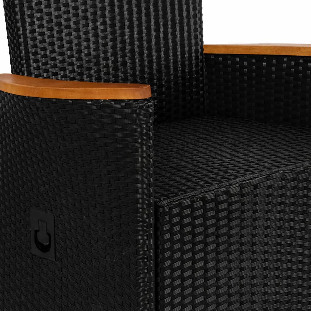 Casaria® Polyrattan Gartenstuhl 2er Set Neiglehner Fuß- & Rückenlehne verstellbar Armlehne Akazienholz Wetterfest Garten Balkon Terrasse Schwarz — Ansicht 3