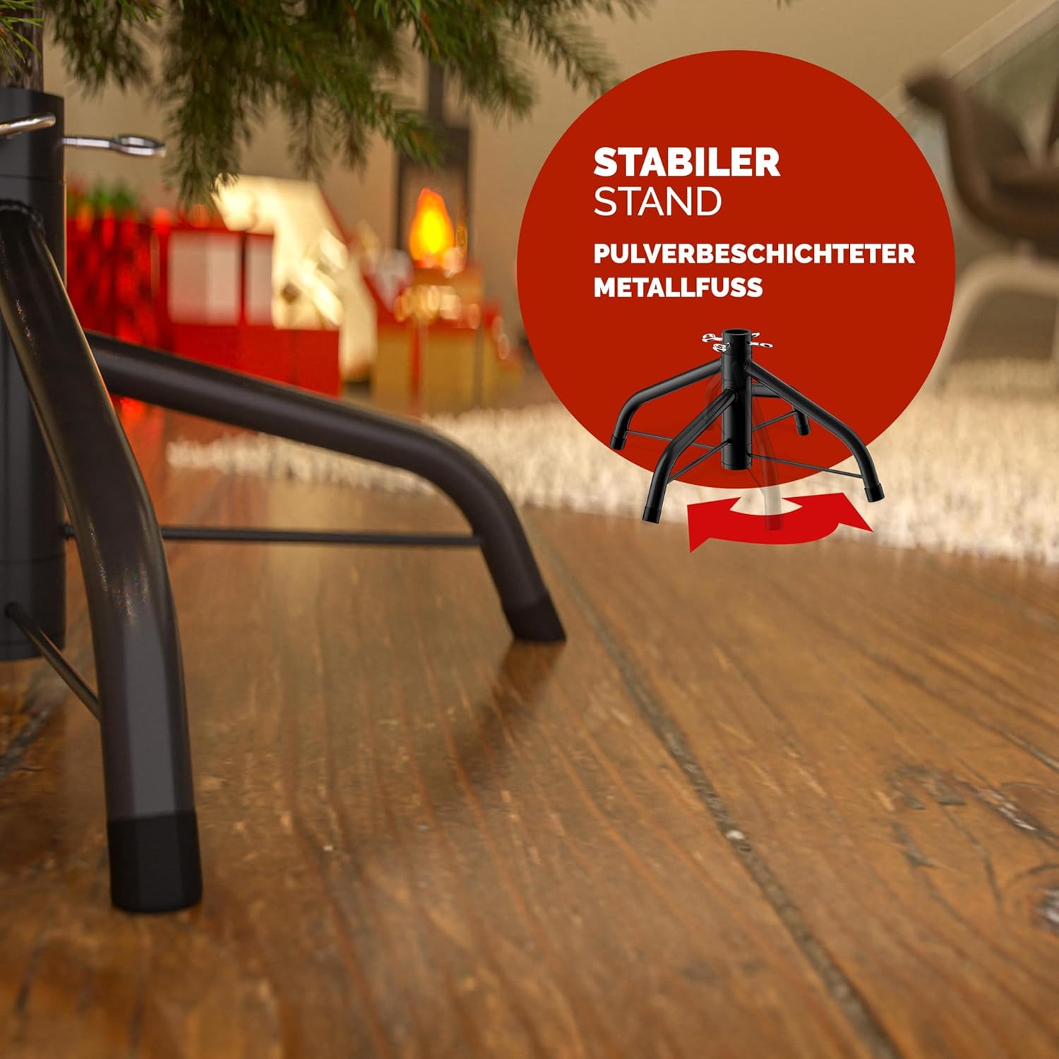 CASARIA® Premium Weihnachtsbaum künstlich M 140 cm mit Lichterkette naturgetreu viele Spitzen Stabiler Metallständer einfacher Aufbau Tannenbaum — Ansicht 5