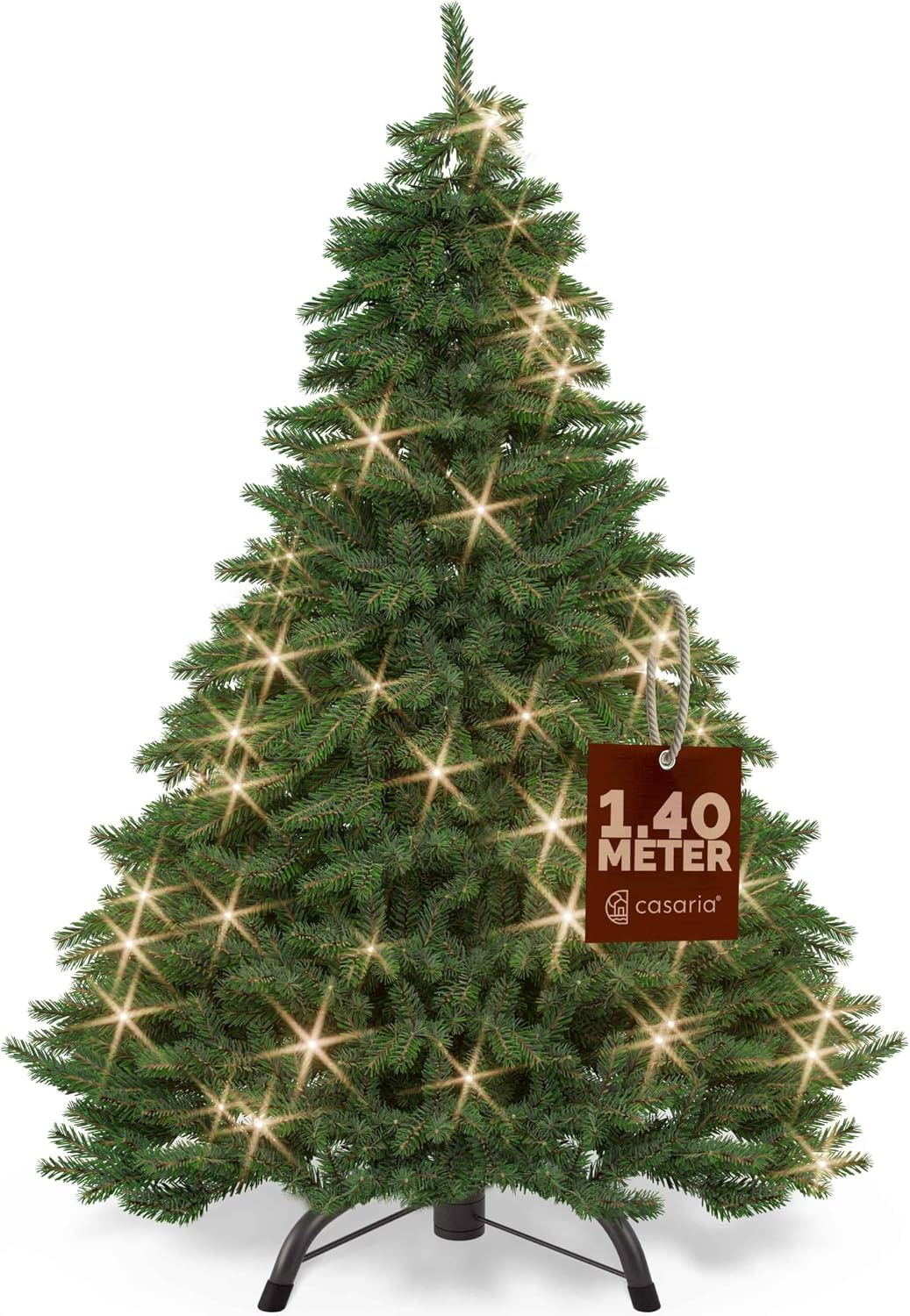 CASARIA® Premium Weihnachtsbaum künstlich M 140 cm mit Lichterkette naturgetreu viele Spitzen Stabiler Metallständer einfacher Aufbau Tannenbaum