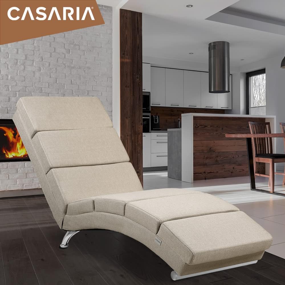 Casaria® Relaxliege XXL London 186x89x55cm Ergonomisch Stoff Gepolstert 180kg Belastbarkeit Wohnzimmer Büro Indoor Chaiselongue Relaxsessel Liege Beige — Ansicht 2