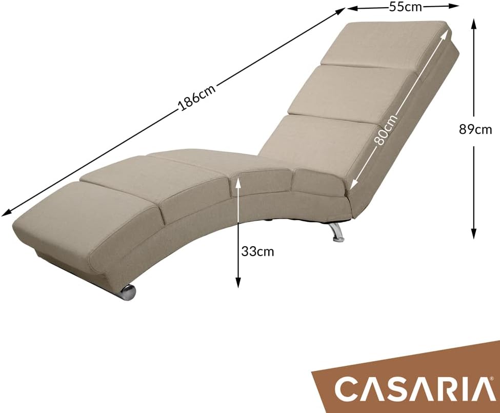 Casaria® Relaxliege XXL London 186x89x55cm Ergonomisch Stoff Gepolstert 180kg Belastbarkeit Wohnzimmer Büro Indoor Chaiselongue Relaxsessel Liege Beige — Ansicht 3
