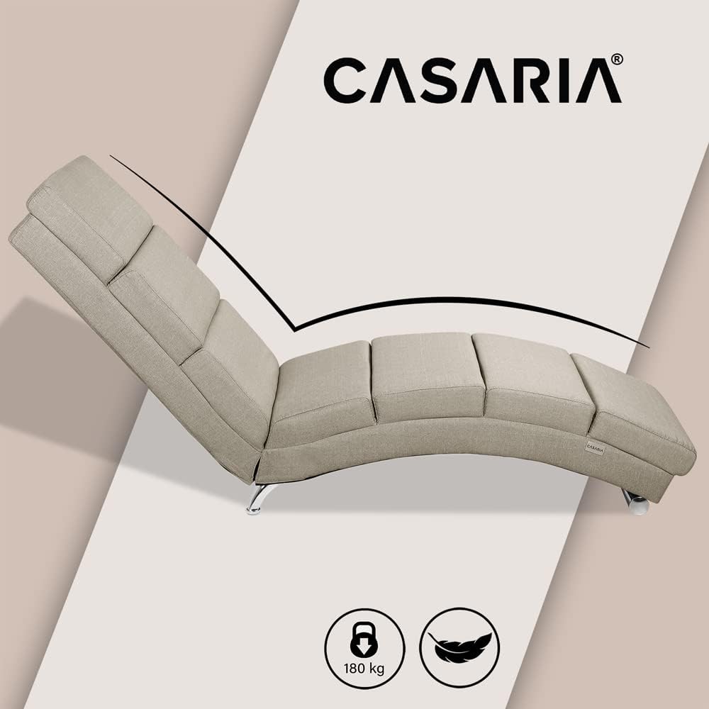 Casaria® Relaxliege XXL London 186x89x55cm Ergonomisch Stoff Gepolstert 180kg Belastbarkeit Wohnzimmer Büro Indoor Chaiselongue Relaxsessel Liege Beige — Ansicht 6