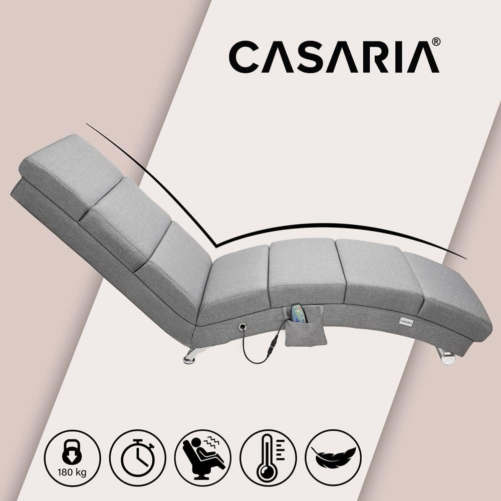 Casaria® Relaxliege XXL Massage Heizfunktion 186x89x55cm Ergonomisch Stoff Gepolstert 180kg Belastbarkeit Wohnzimmer Innen Chaiselongue Relaxsessel Grau — Ansicht 5