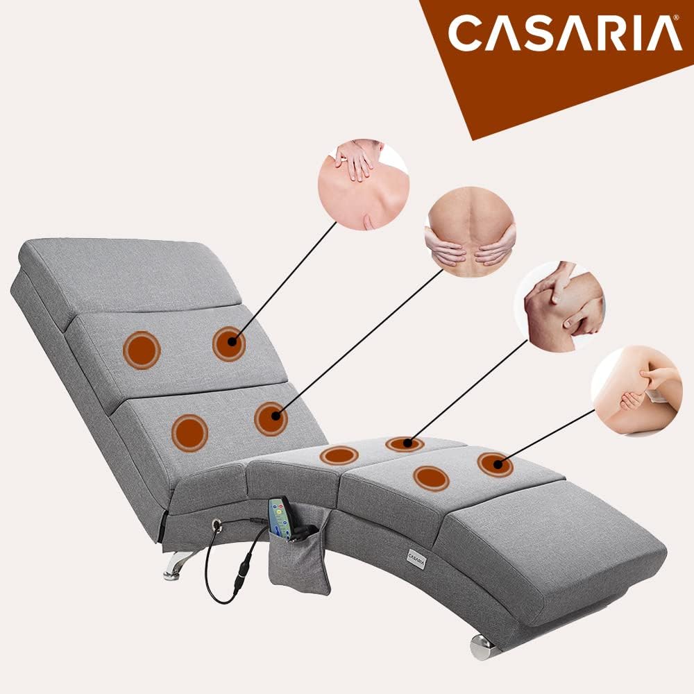 Casaria® Relaxliege XXL Massage Heizfunktion 186x89x55cm Ergonomisch Stoff Gepolstert 180kg Belastbarkeit Wohnzimmer Innen Chaiselongue Relaxsessel Grau — Ansicht 6
