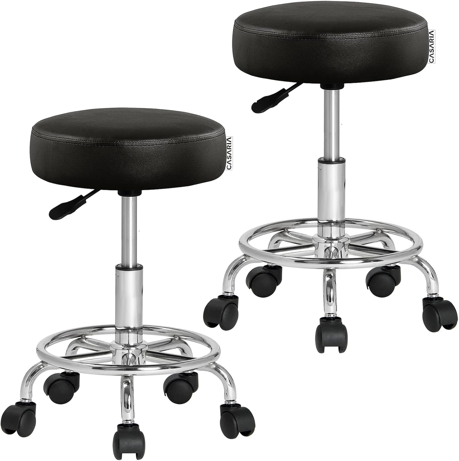 Casaria® Rollhocker 2er Set Höhenverstellbar Schwarz 10cm Polsterung 51-65cm Sitzhöhe 360° Drehbar Ø35cm Rund Büro Hocker Drehhocker Arbeitshocker