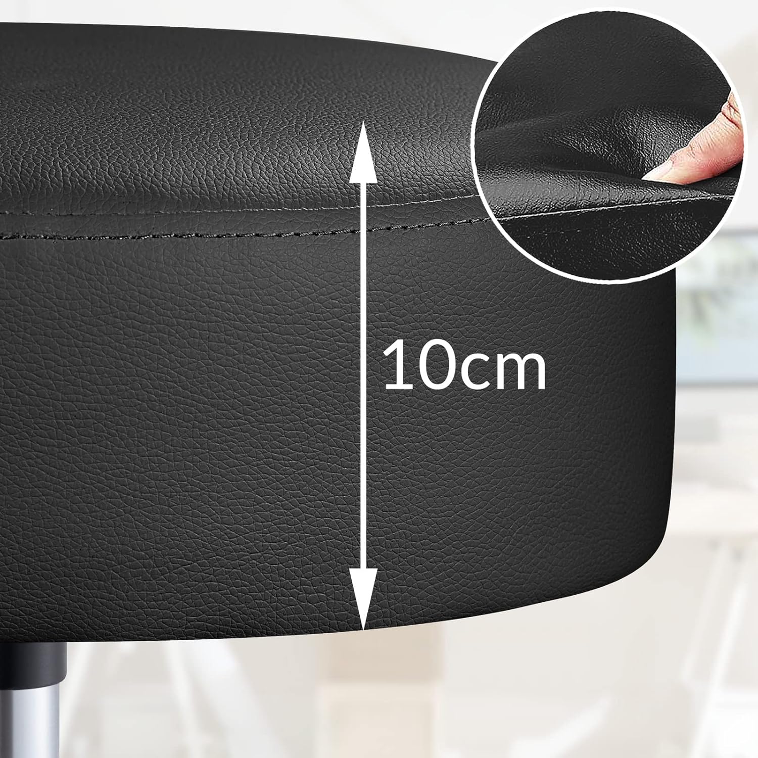 Casaria® Rollhocker 2er Set Höhenverstellbar Schwarz 10cm Polsterung 51-65cm Sitzhöhe 360° Drehbar Ø35cm Rund Büro Hocker Drehhocker Arbeitshocker — Ansicht 3