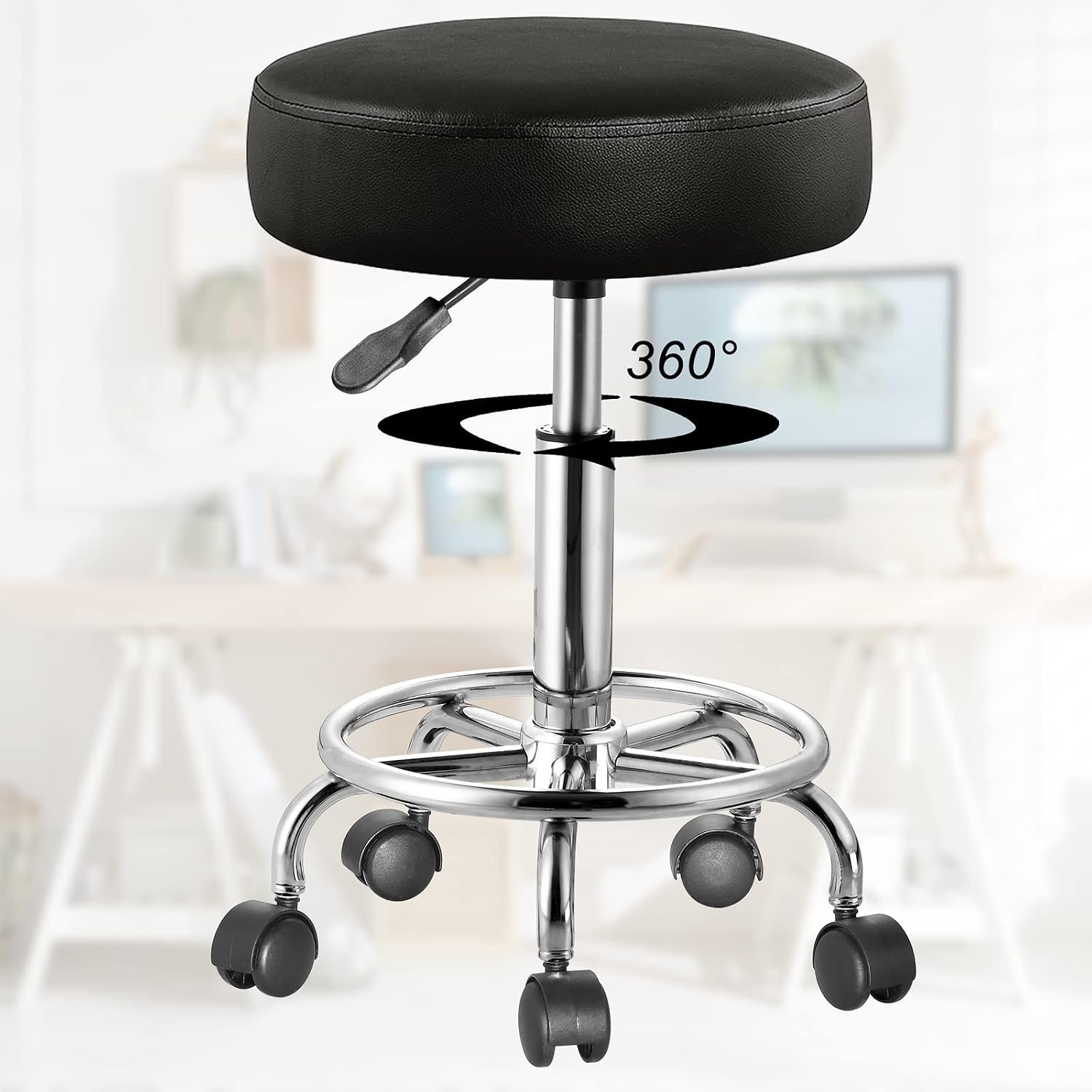 Casaria® Rollhocker 2er Set Höhenverstellbar Schwarz 10cm Polsterung 51-65cm Sitzhöhe 360° Drehbar Ø35cm Rund Büro Hocker Drehhocker Arbeitshocker — Ansicht 5