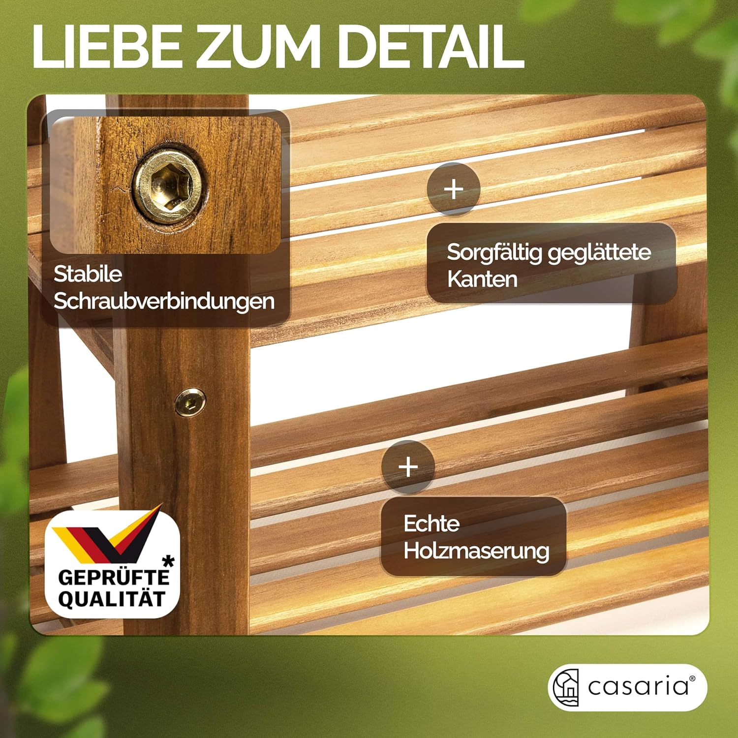 Casaria Schuhbank mit Sitzfläche 87 x 45 x 30 cm 160kg Belastbarkeit 3 Ebenen Akazie Holz Massiv Flur Diele Bad Sitzbank Schuhregal Schuhschrank Braun — Ansicht 5