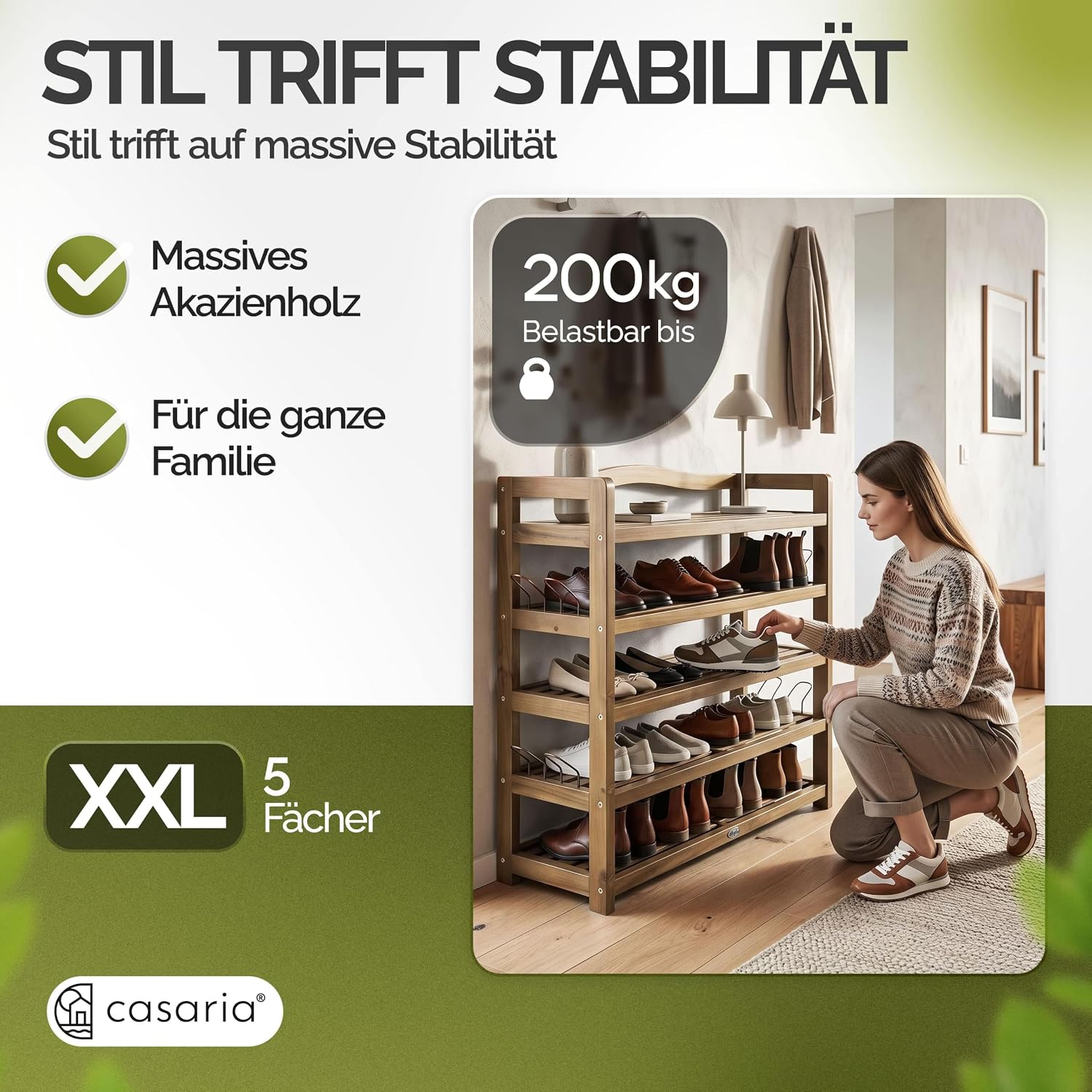 Casaria® Schuhregal mit 5 Ebenen 95x26x82cm FSC®-Zertifiziert Akazien Holz Massiv Bad Diele Flur Bad Schuhschrank Schuhaufbewahrung Schuhständer Braun — Ansicht 4