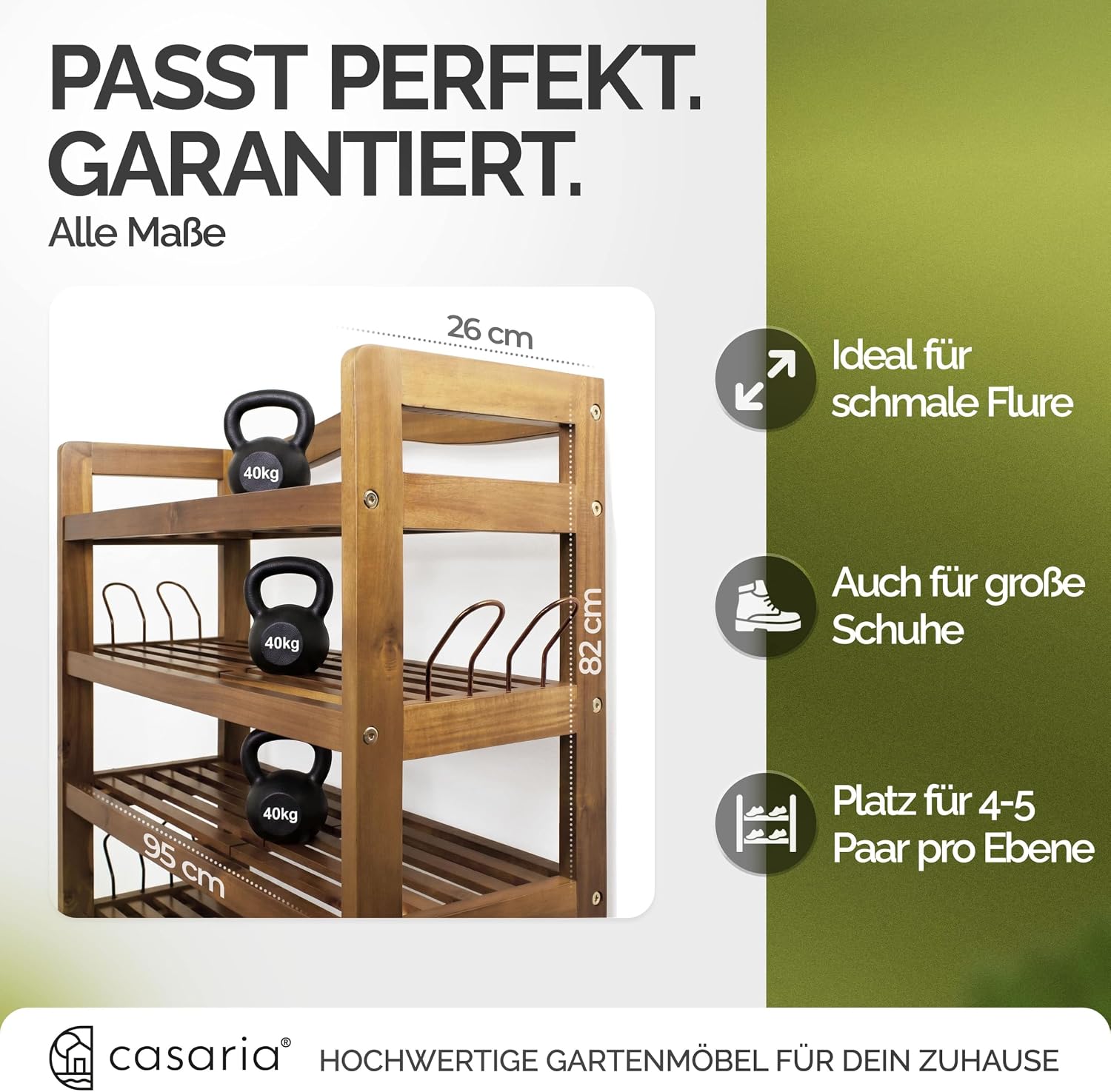 Casaria® Schuhregal mit 5 Ebenen 95x26x82cm FSC®-Zertifiziert Akazien Holz Massiv Bad Diele Flur Bad Schuhschrank Schuhaufbewahrung Schuhständer Braun — Ansicht 5