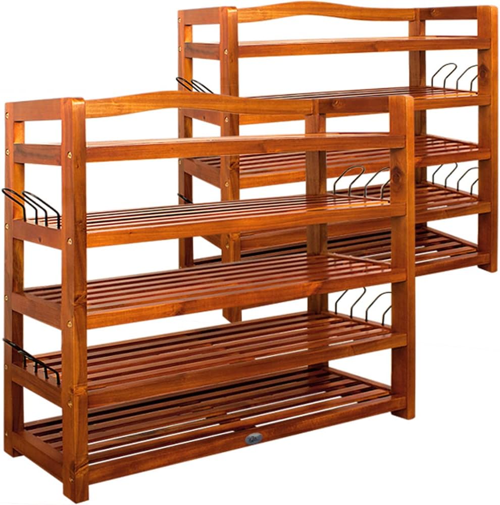 Casaria® Schuhregal Schmal 2er Set Holz FSC®-Zertifiziert 5 Ebenen 80x26x82cm Akazie Platzsparend Offen Flur Schuhschrank Schuhständer Schuhablage Regal