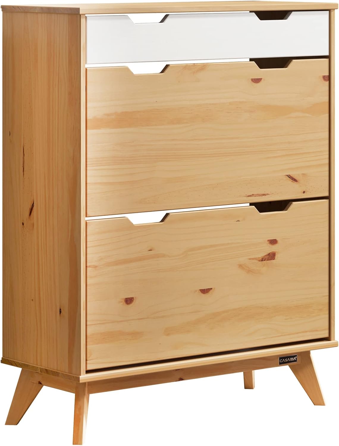 Casaria® Schuhschrank 101x80x33cm FSC®- Zertifiziert Schublade 2 Klappen Kiefer Natur Massiv Holz Flur Diele Möbel Schuhkipper Schuhkommode Weiß