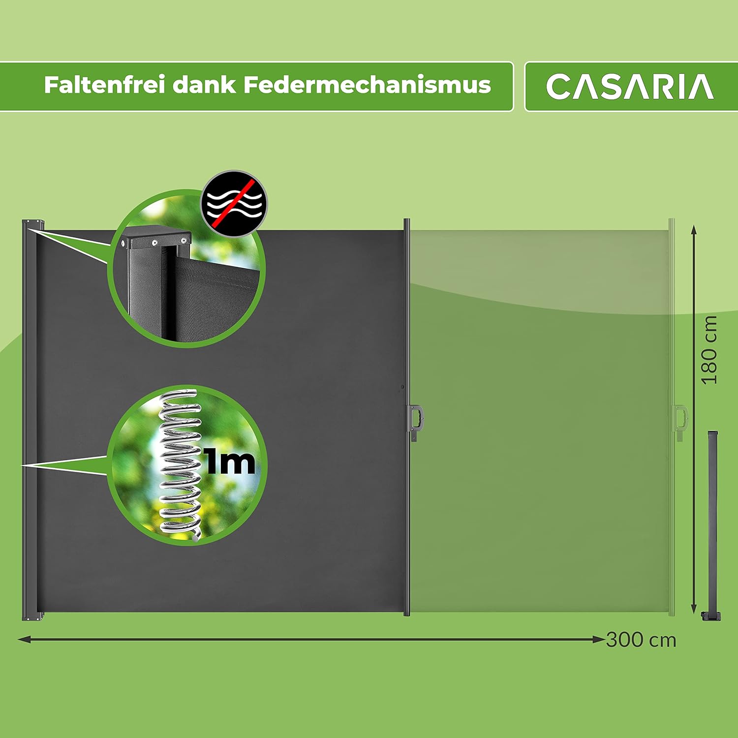 Casaria® Seitenmarkise Nosara 180x300cm Ausziehbar Blickdicht Sonnenschutz Markise Balkon Terrasse Garten Seitenrollo Sichtschutz Windschutz Anthrazit — Ansicht 5