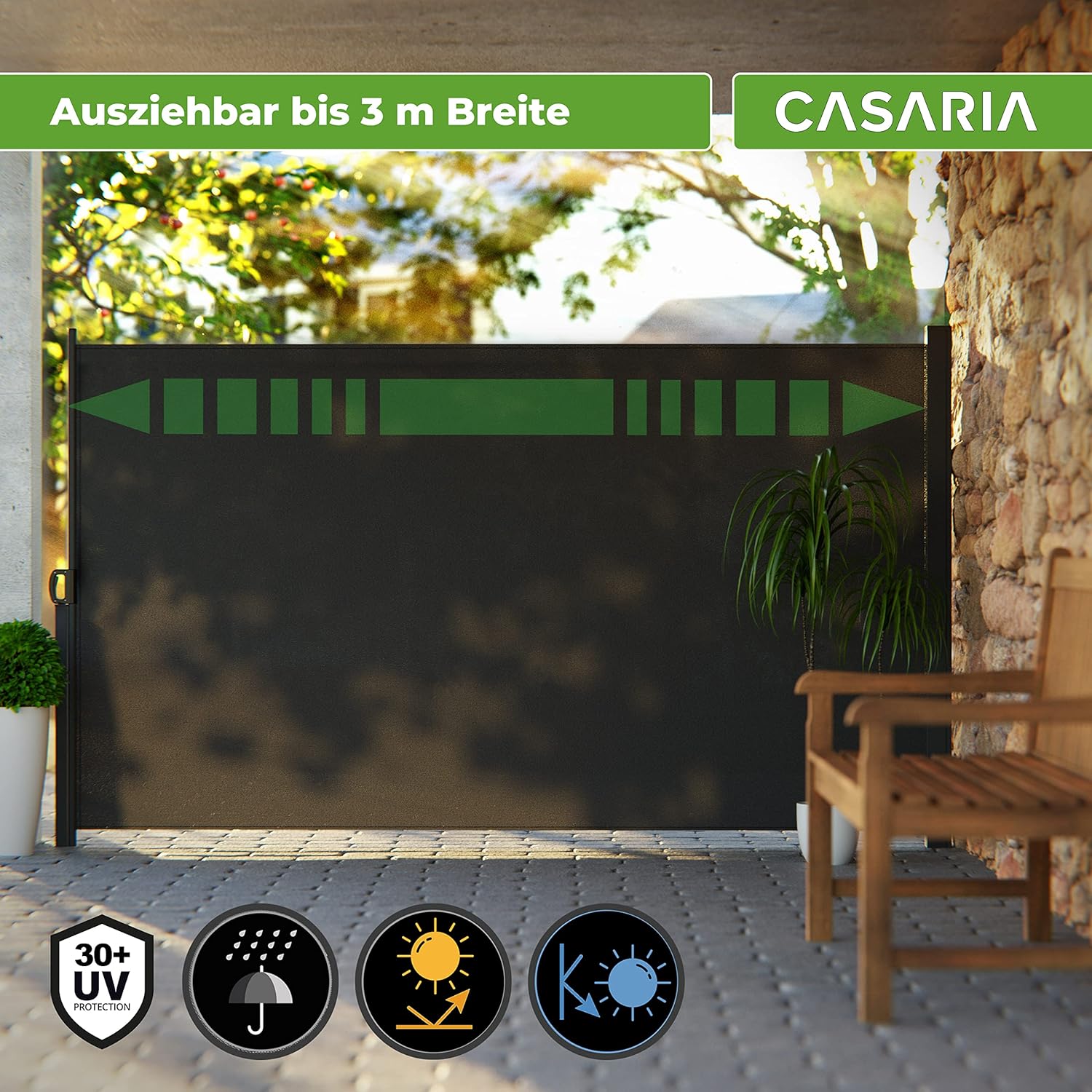 Casaria® Seitenmarkise Nosara 180x300cm Ausziehbar Blickdicht Sonnenschutz Markise Balkon Terrasse Garten Seitenrollo Sichtschutz Windschutz Anthrazit — Ansicht 6