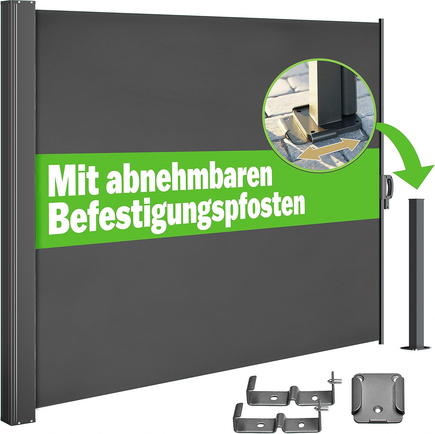 Casaria® Seitenmarkise Nosara 180x300cm Ausziehbar Blickdicht Sonnenschutz Markise Balkon Terrasse Garten Seitenrollo Sichtschutz Windschutz Anthrazit