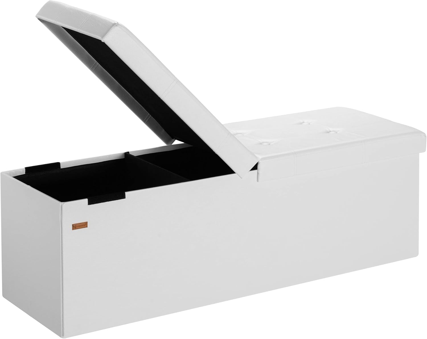 Casaria® Sitzbank mit Stauraum, Weiß - Faltbar, 115 x 40 x 40 cm, 130L Volumen, bis 300 kg belastbar, gepolstert, Leinen-Optik - Aufbewahrungsbox mit Deckel, Sitztruhe mit Stauraum, Polsterbank