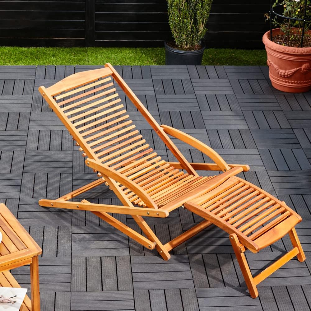 Casaria® Sonnenliege 2er Set Klappbar mit Fußstütze Kissen 2 Personen Wetterfest Holz Gartenliege 160x70 cm Akazie Garten Liegestuhl 160kg Belastbar Balkon — Ansicht 2